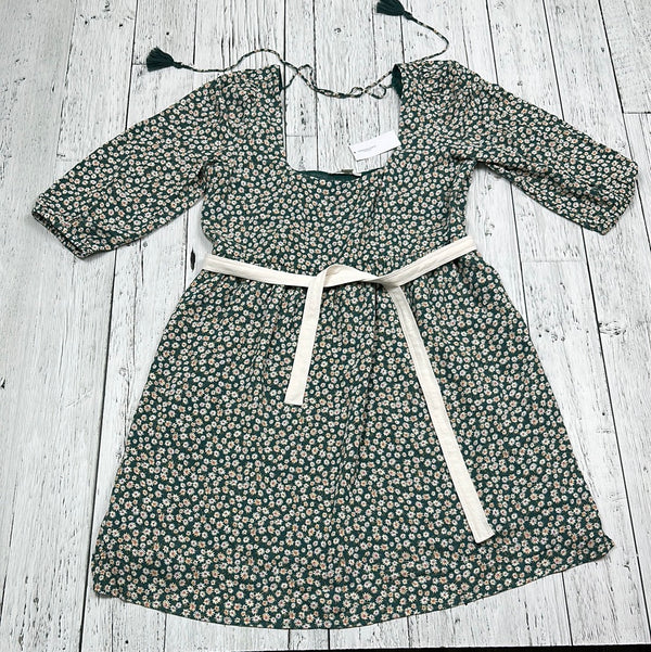 American Eagle Emerald Green Floral Puff Sleeve Dress with Belt - Hers M