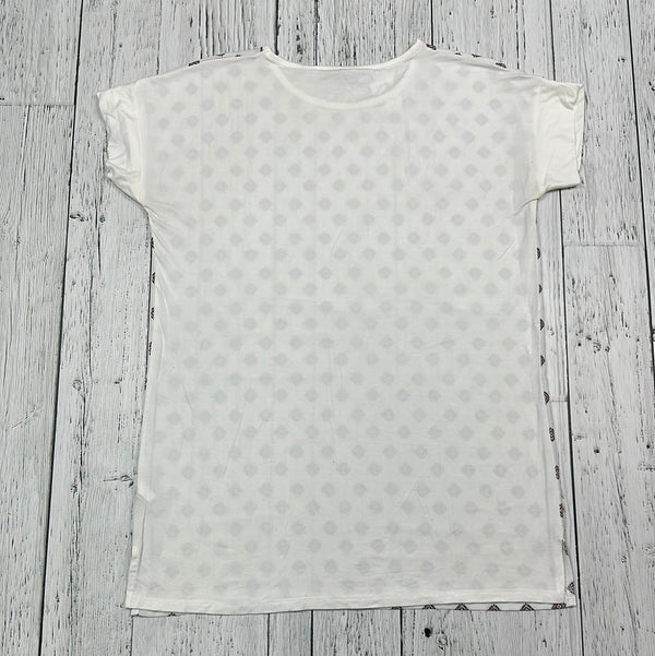 Contemporaine Maternity White/Navy Blue Pattern Sheer Shirt - Ladies S