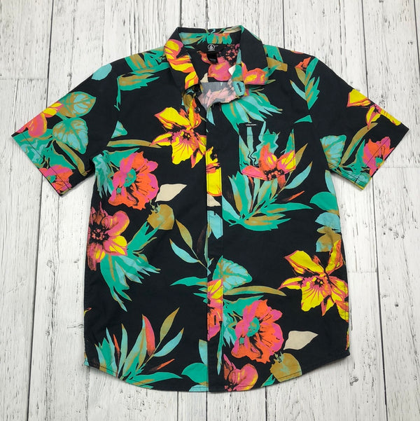 Volcom black green floral button up shirt - Boys 14