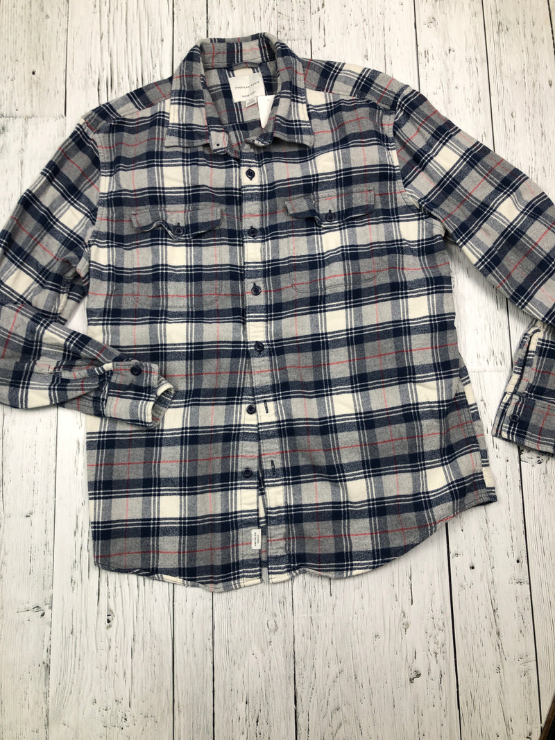 American Eagle blue plaid button up shirt - His L