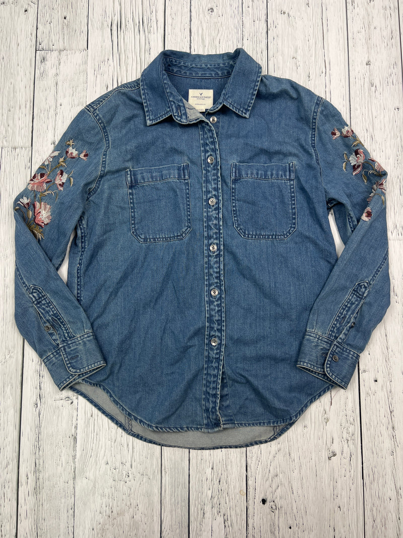 American Eagle denim floral button up - Hers XS