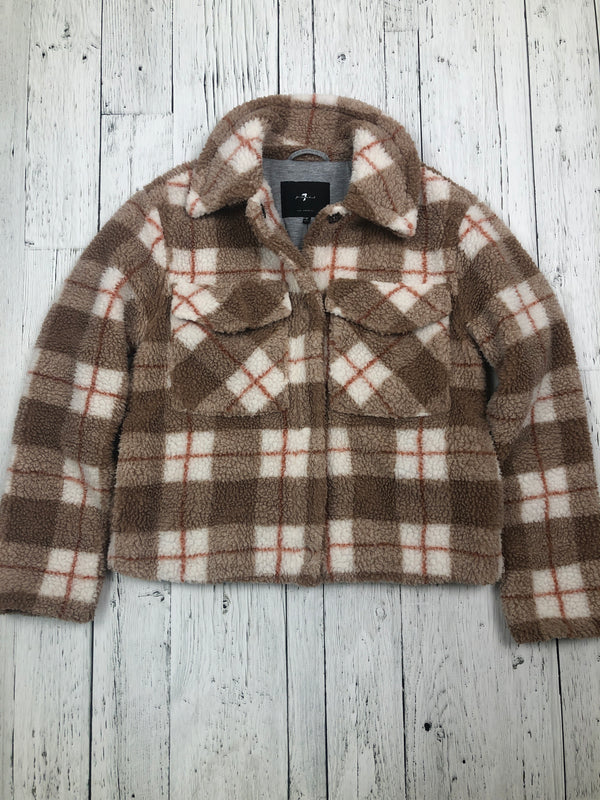 For all 7 mankind brown white plaid sherpa jacket - Hers S