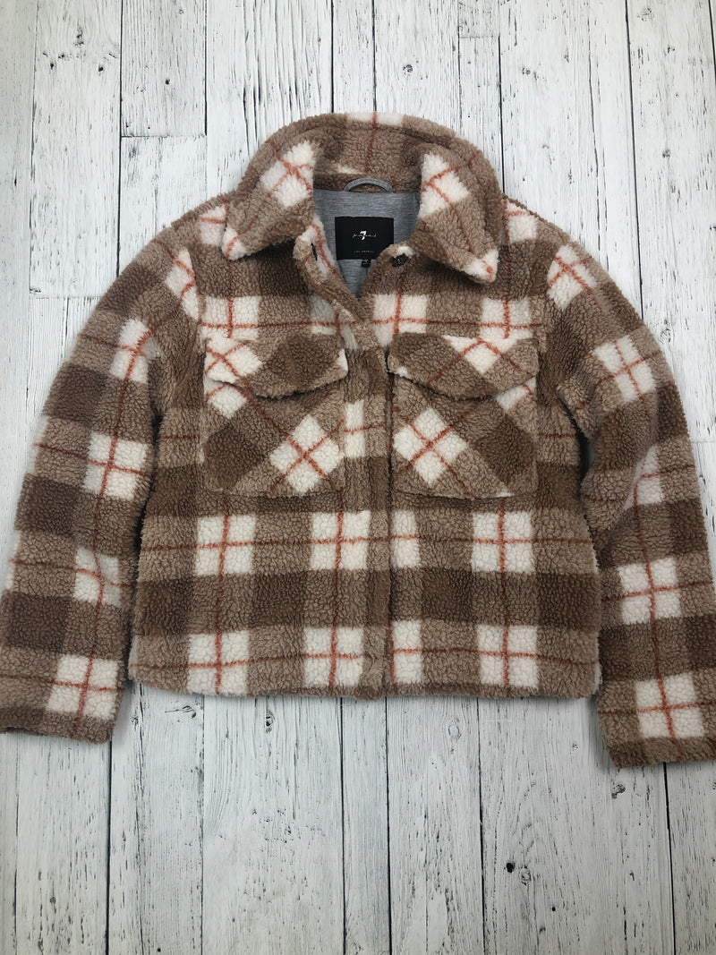 For all 7 mankind brown white plaid sherpa jacket - Hers S