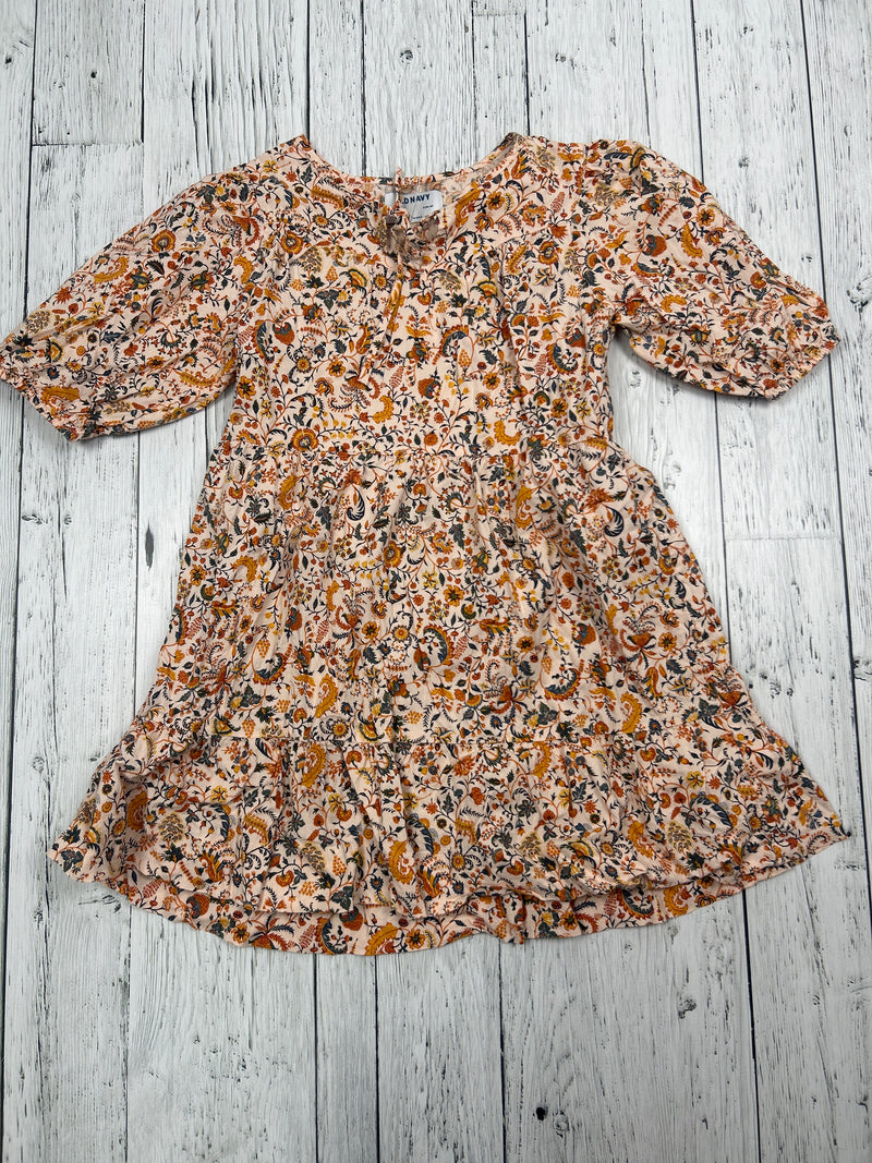 old navy orange floral dress Burnt Women's Size M Knee Length Cap Sleeve Fit & Flare Smocked Floral