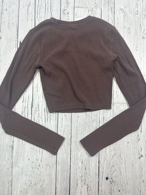 Garage brown crop rib knit long sleeve shirt - Hers XS