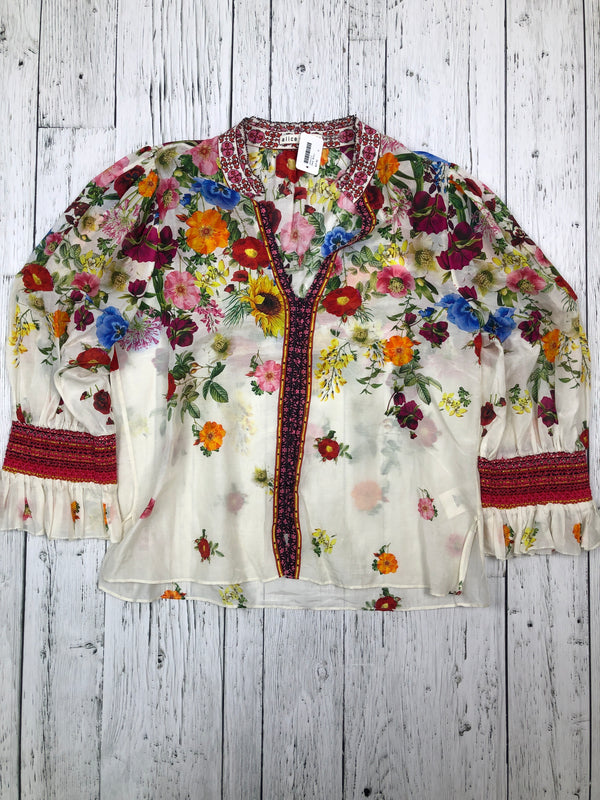 Alice+Olivia Ilan Smocked Gathered Floral Blouse- Hers L