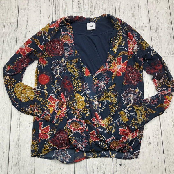 ML Navyblue/Red/Yellow Floral Sheer Maternity Blouse - Hers XS