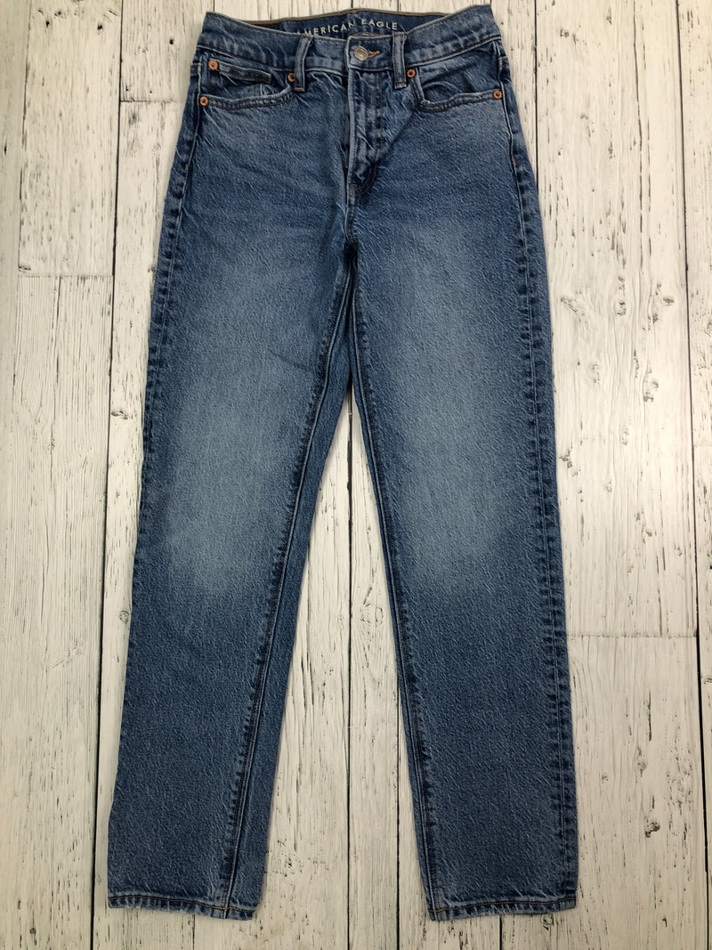 American Eagle blue super high rise straight jeans - Hers XXS/00