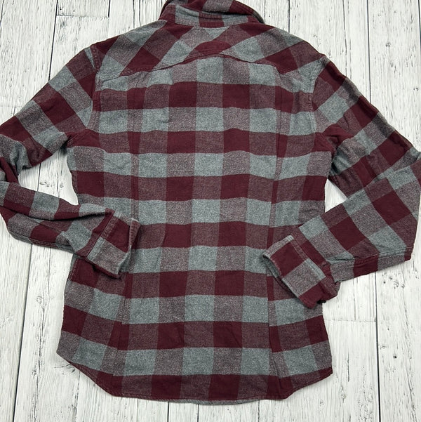 Hollister grey/red plaid button up shirt - His M