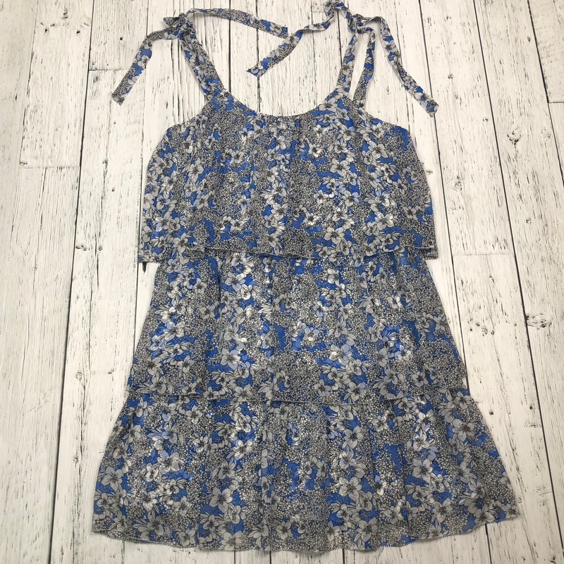 Parker Blue/White Floral Tiered Tie Up Dress - Hers M