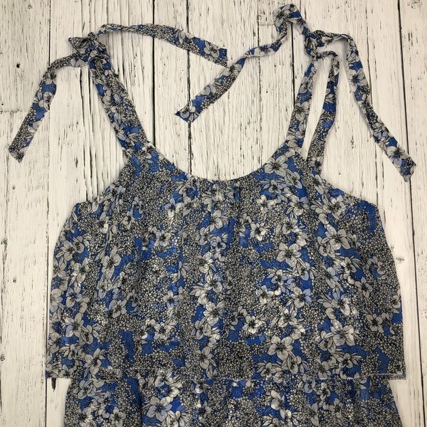 Parker Blue/White Floral Tiered Tie Up Dress - Hers M