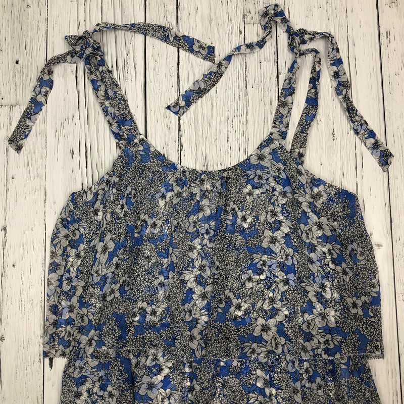 Parker Blue/White Floral Tiered Tie Up Dress - Hers M