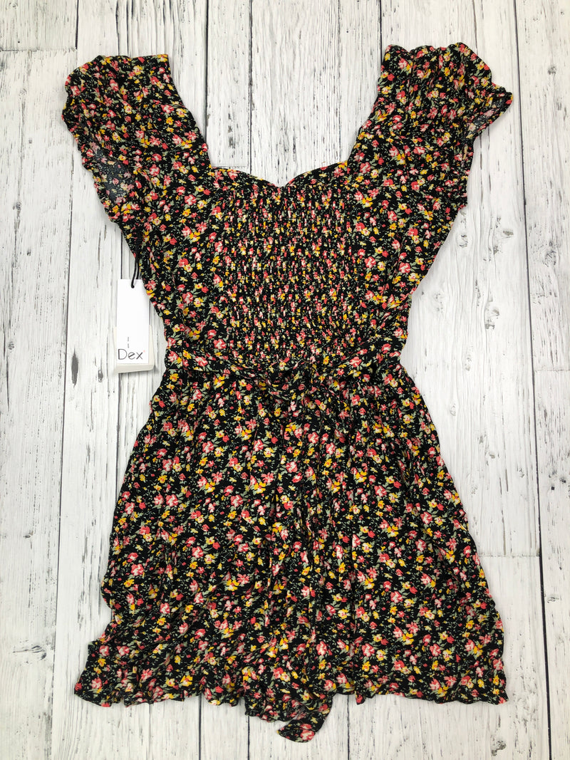 Dex yellow pink black floral romper - Hers S