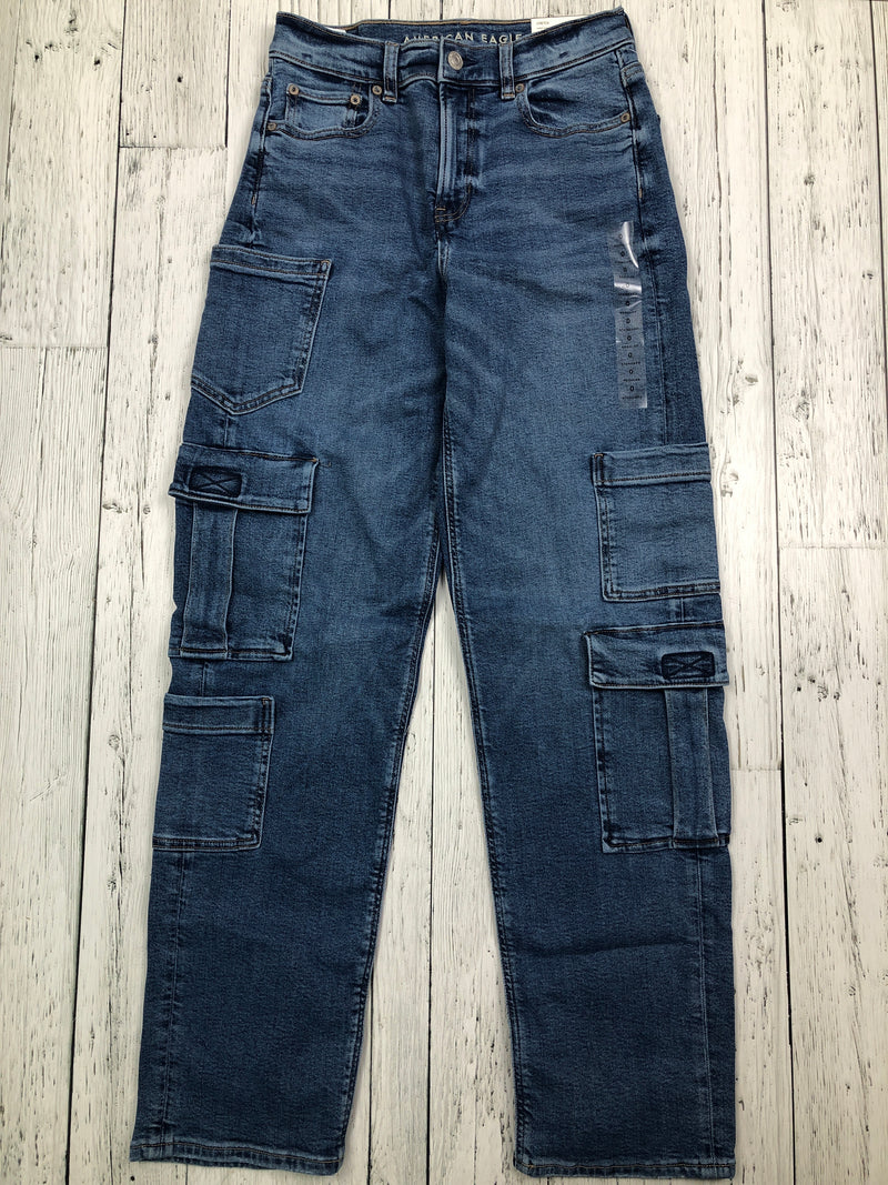 American Eagle super high rise baggy straight blue jeans - Hers XS/0