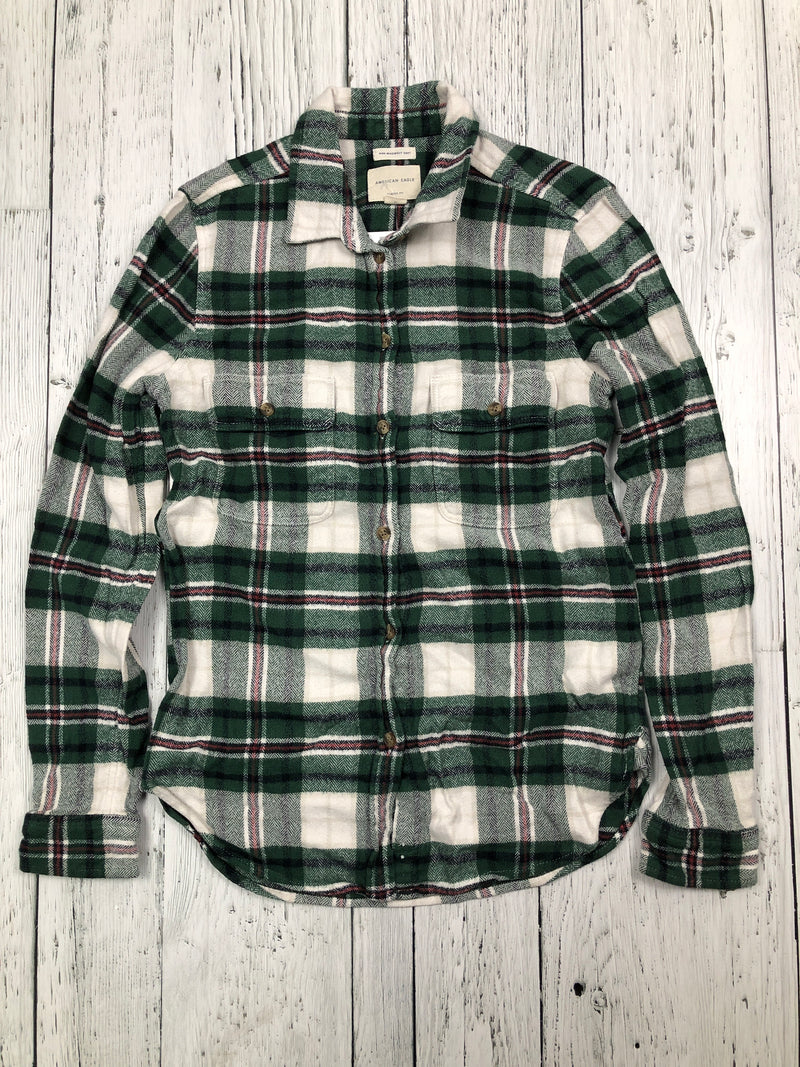 American Eagle green white plaid flannel - His S