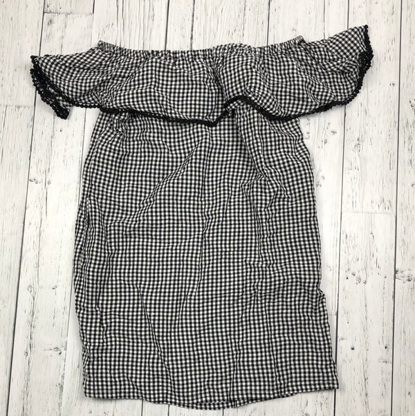 Tommy Bahama black/white checkered plaid off shoulder dress - Hers S