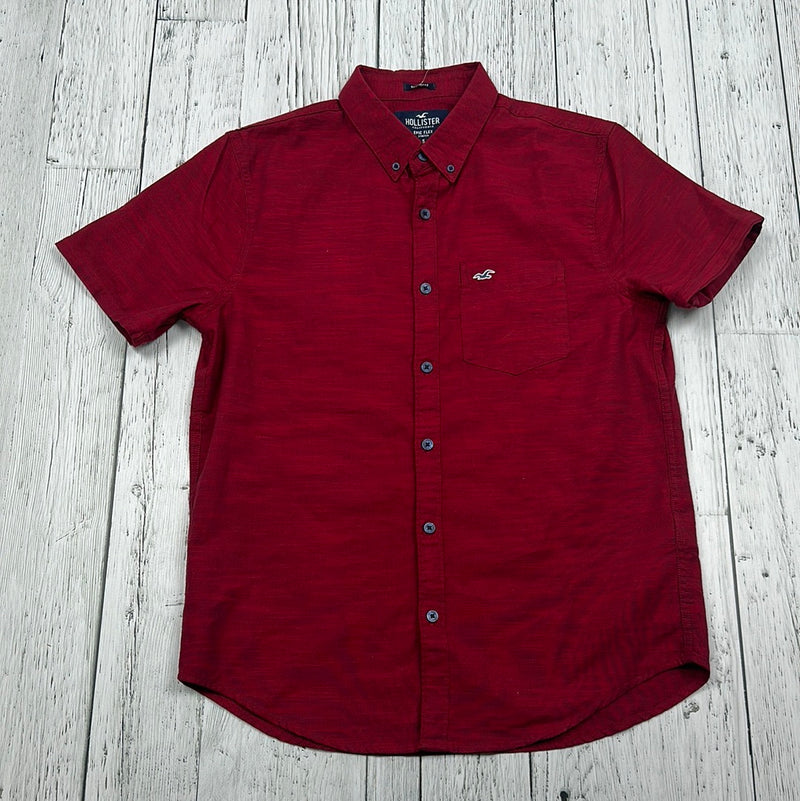 Hollister Burgundy Heathered Button Up Shirt - His S