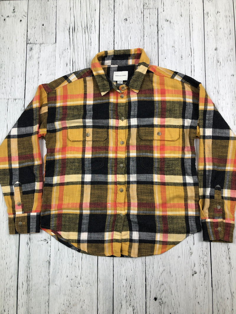 American Eagle yellow black plaid flannel - Hers XS