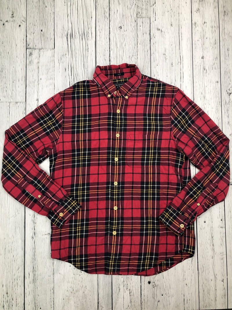 Abercrombie & Fitch Red/Navy Plaid Flannel Button Up Shirt - His M