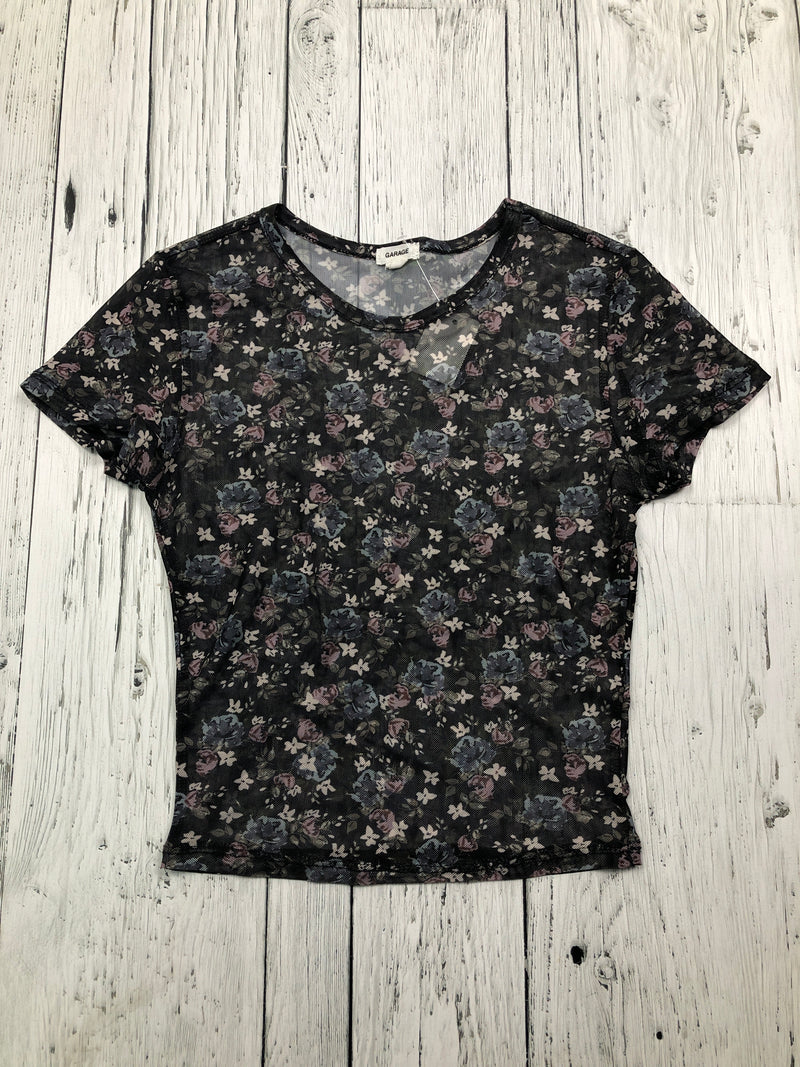 Garage black floral mesh shirt - Hers XS