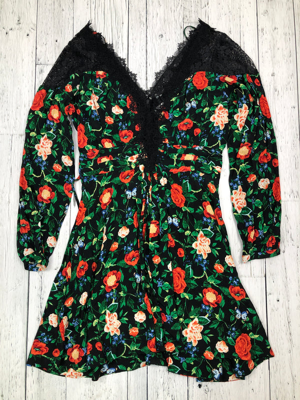 Anthropologie black green floral dress - Hers M/10