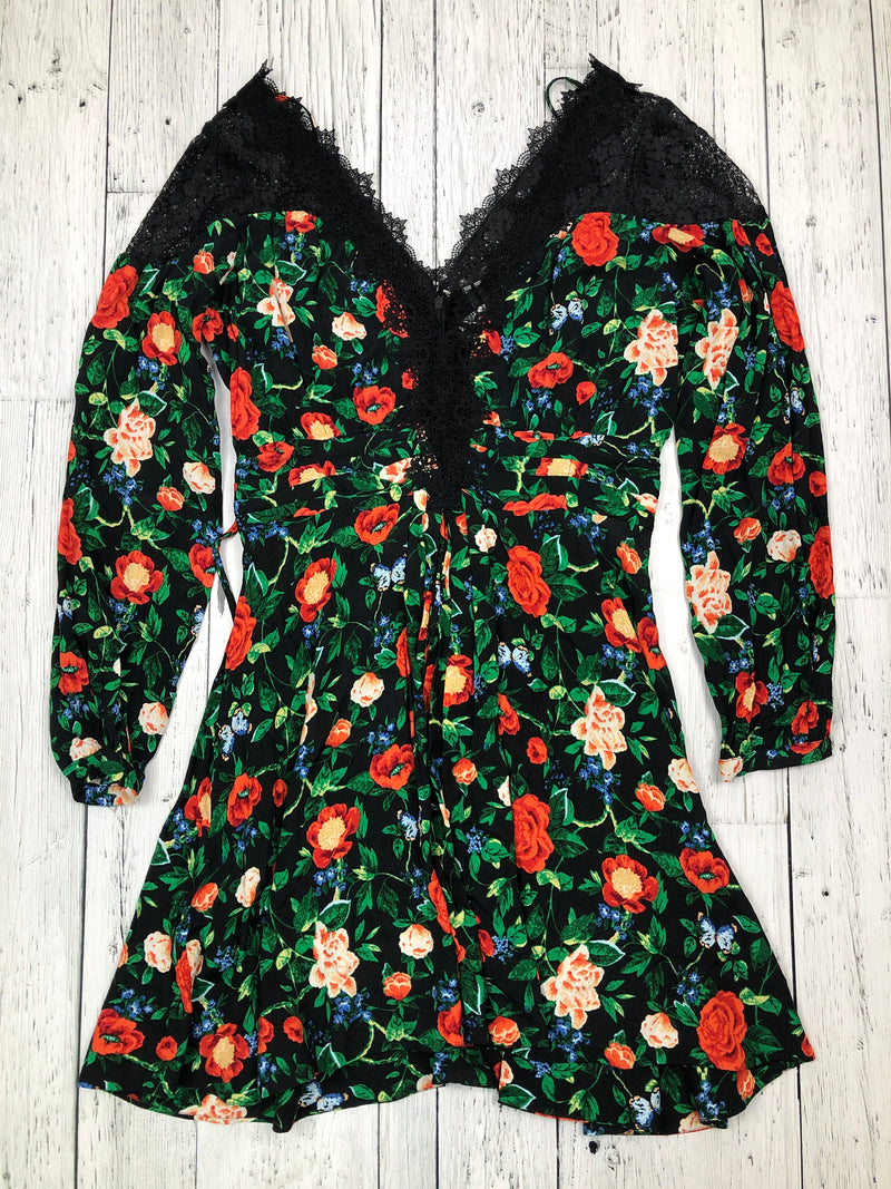 Anthropologie black green floral dress - Hers M/10
