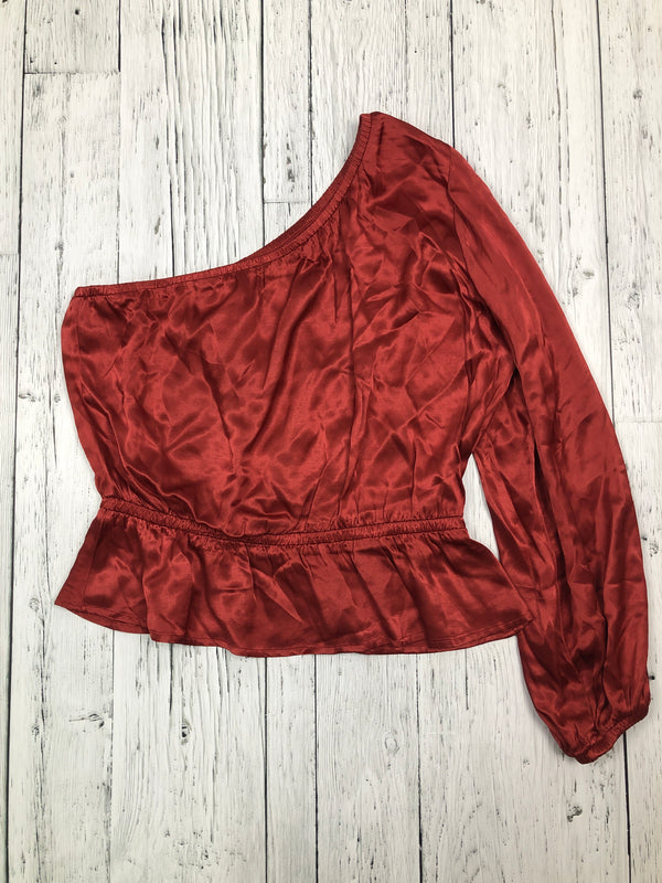 Nation red satin off shoulder shirt - Hers M