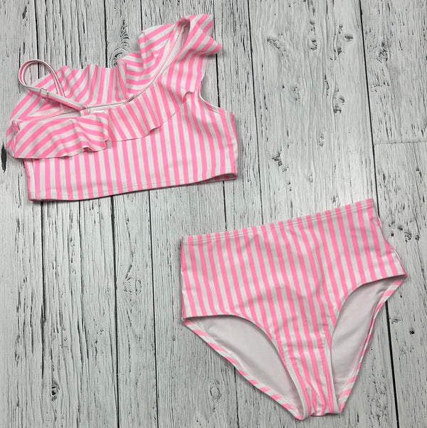 Old Navy pink/white stripe Bikini - Girls 8