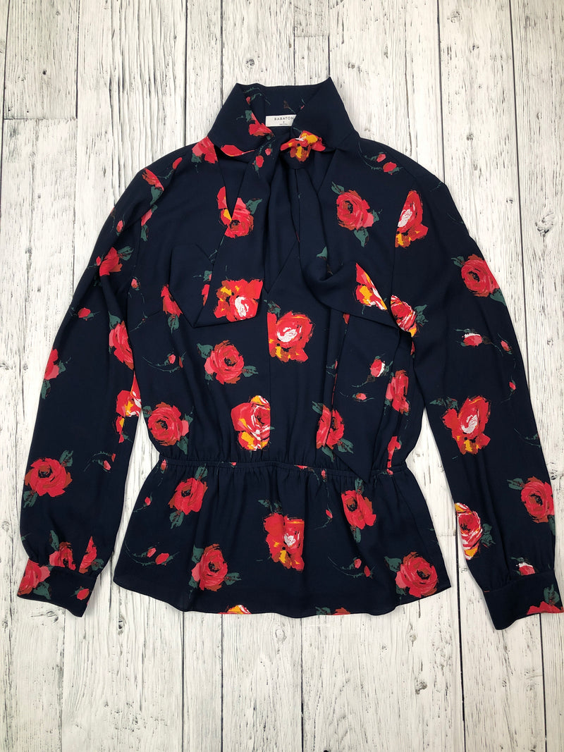 Babaton Aritzia navy blue red floral shirt - Hers S