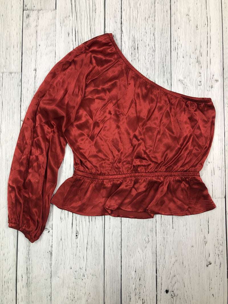 Nation red satin off shoulder shirt - Hers M