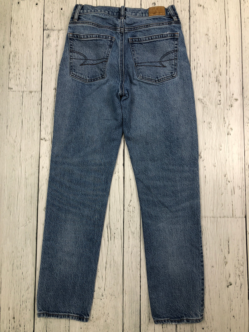 American Eagle blue super high rise straight jeans - Hers XXS/00