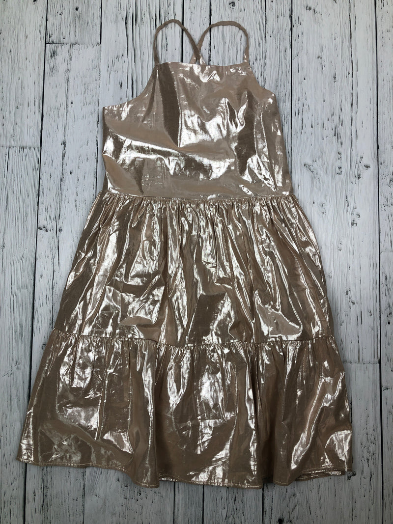 gap gold dress The GAP Metallic Shimmery Gold Tan Long Tiered Sun Dress Sz S