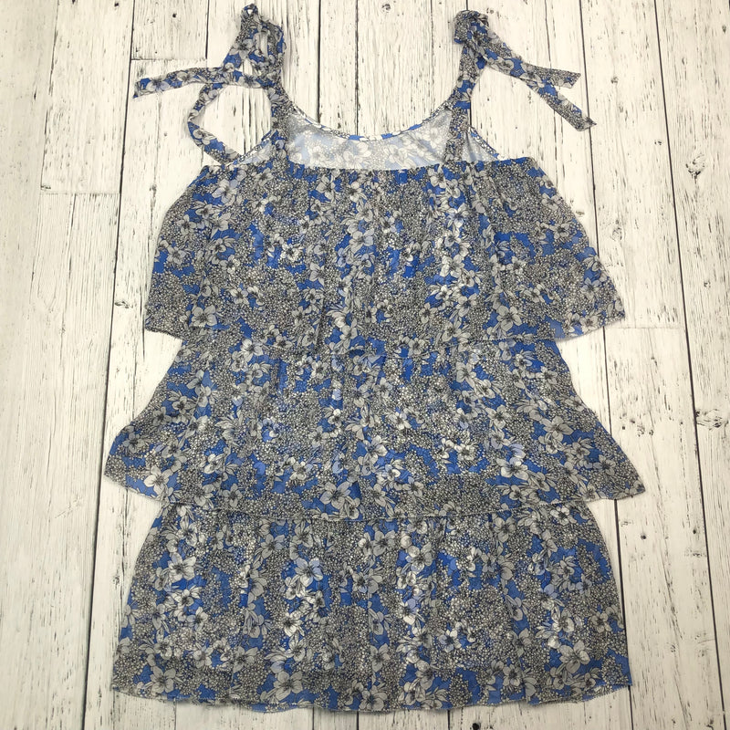 Parker Blue/White Floral Tiered Tie Up Dress - Hers M