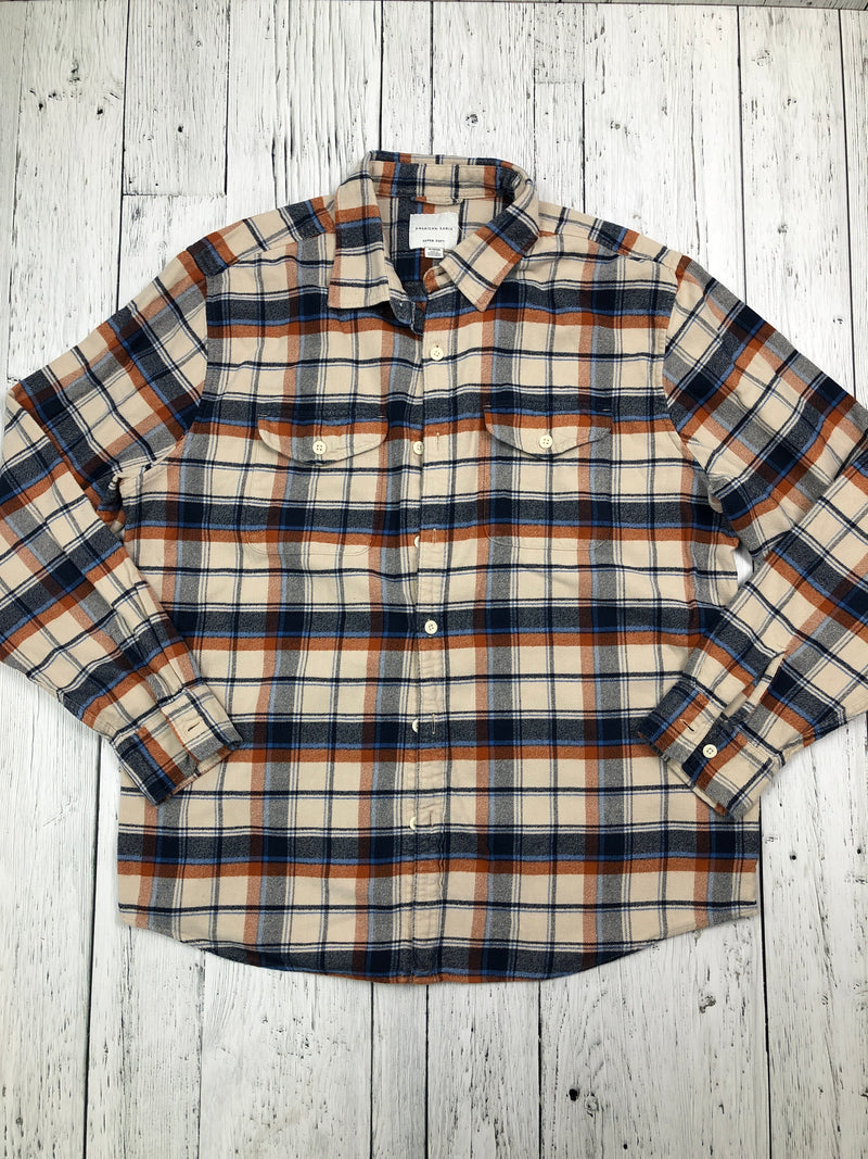 American Eagle brown blue plaid flannel - His XL