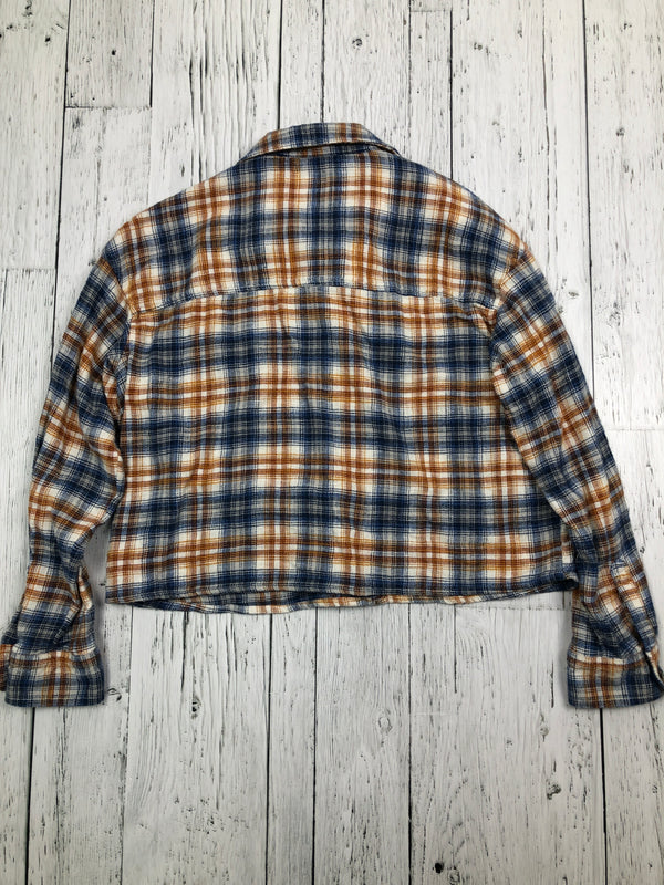 American Eagle blue orange plaid cropped flannel - Hers XS