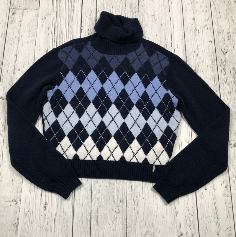 Hollister Navy Blue Argyle Knit Turtleneck - Hers S