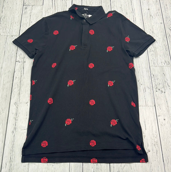 Hollister black red floral polo shirt - His M
