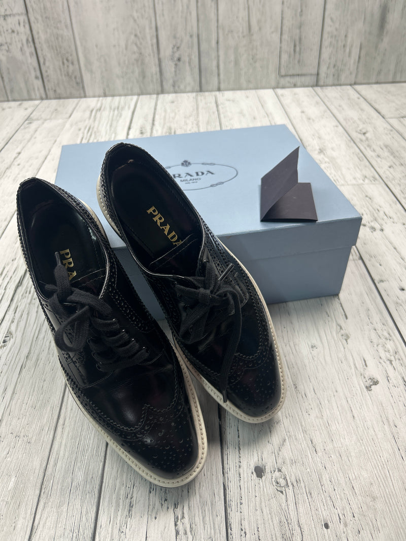 Prada Patent Leather Wingtip Platform Oxford Shoes - Hers 37