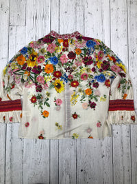 Alice+Olivia Ilan Smocked Gathered Floral Blouse- Hers L