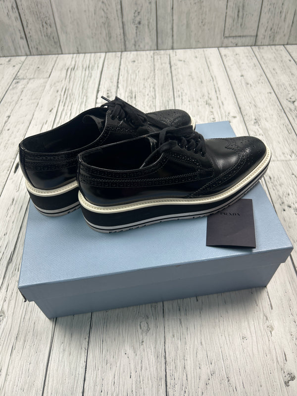 Prada Patent Leather Wingtip Platform Oxford Shoes - Hers 37