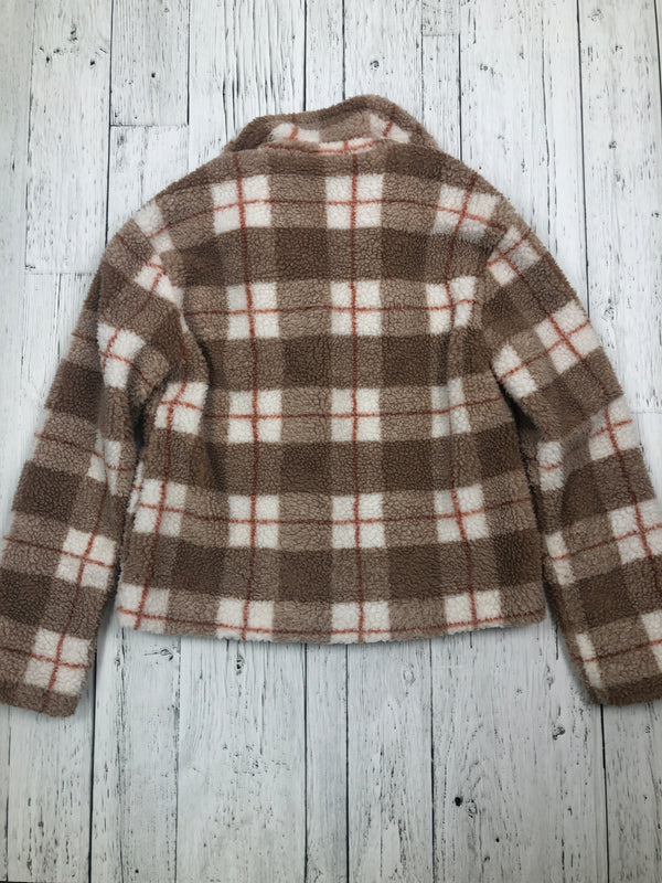 For all 7 mankind brown white plaid sherpa jacket - Hers S