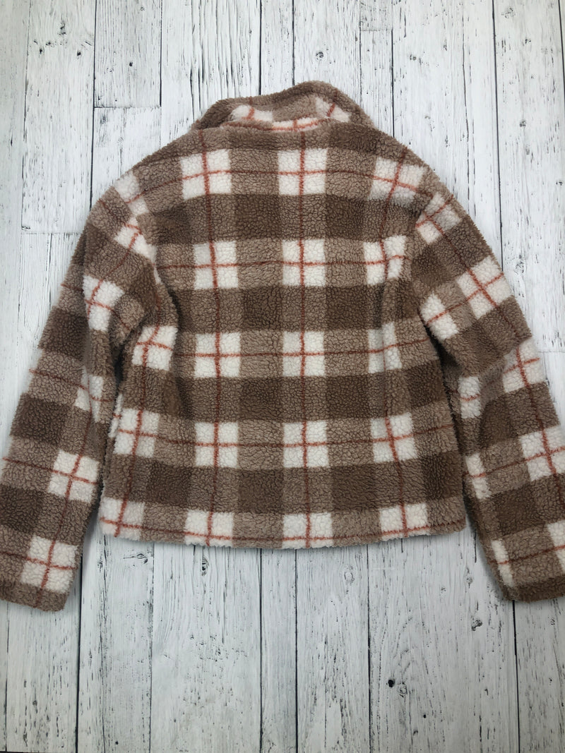 For all 7 mankind brown white plaid sherpa jacket - Hers S