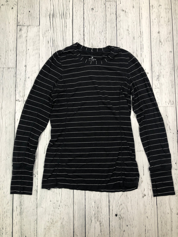 Athleta Black/White Striped Long Sleeve Shirt - Hers S