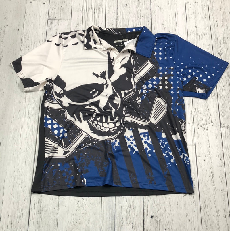 Cattoo Golf blue black white graphic shirt - His L