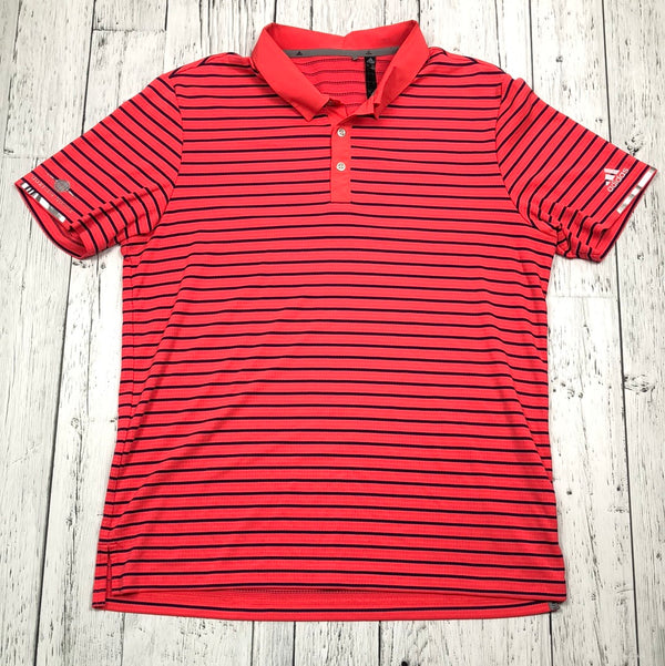 Adidas coral navy striped golf shirt - His L