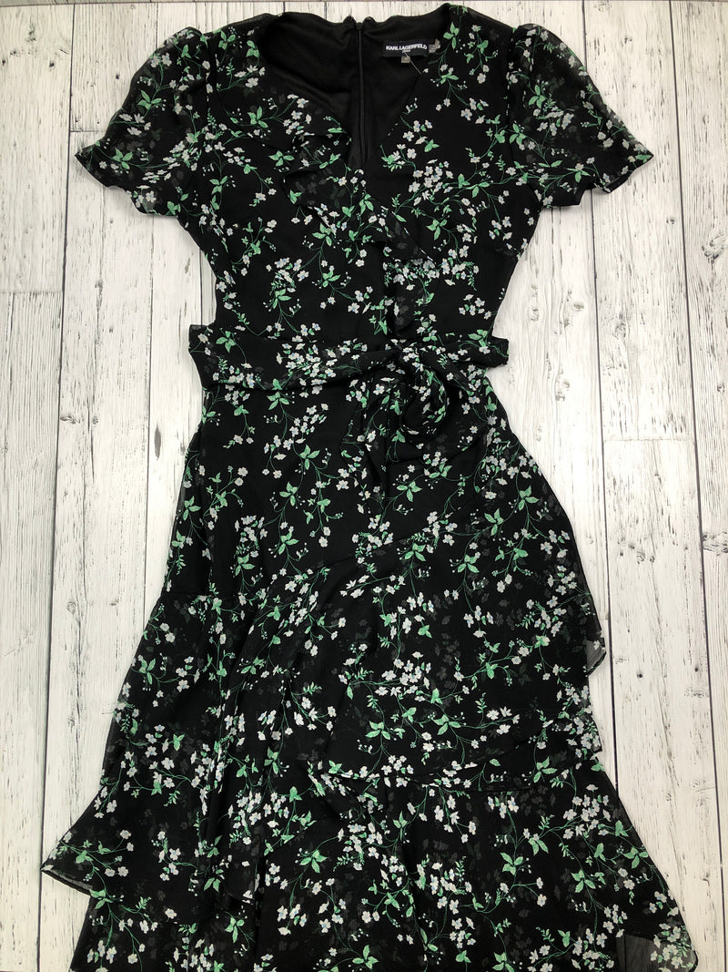 Karl Lagerfeld black green floral dress - Hers M/10