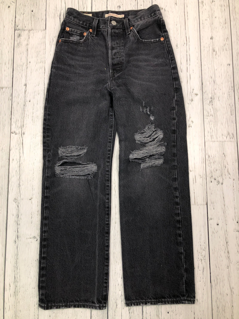 Levi’s black distressed ribcage straight ankle jeans - Hers XS/25
