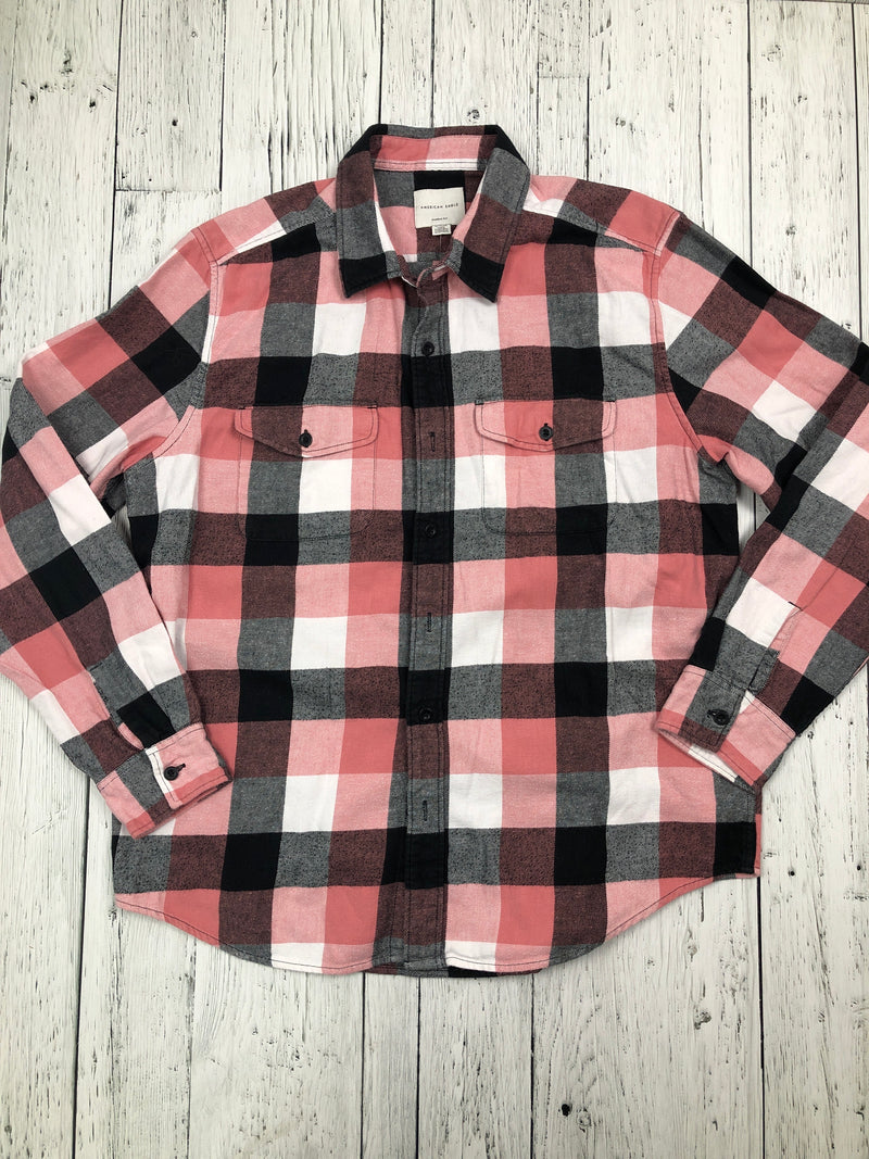 American Eagle pink black patterned flannel - His XL