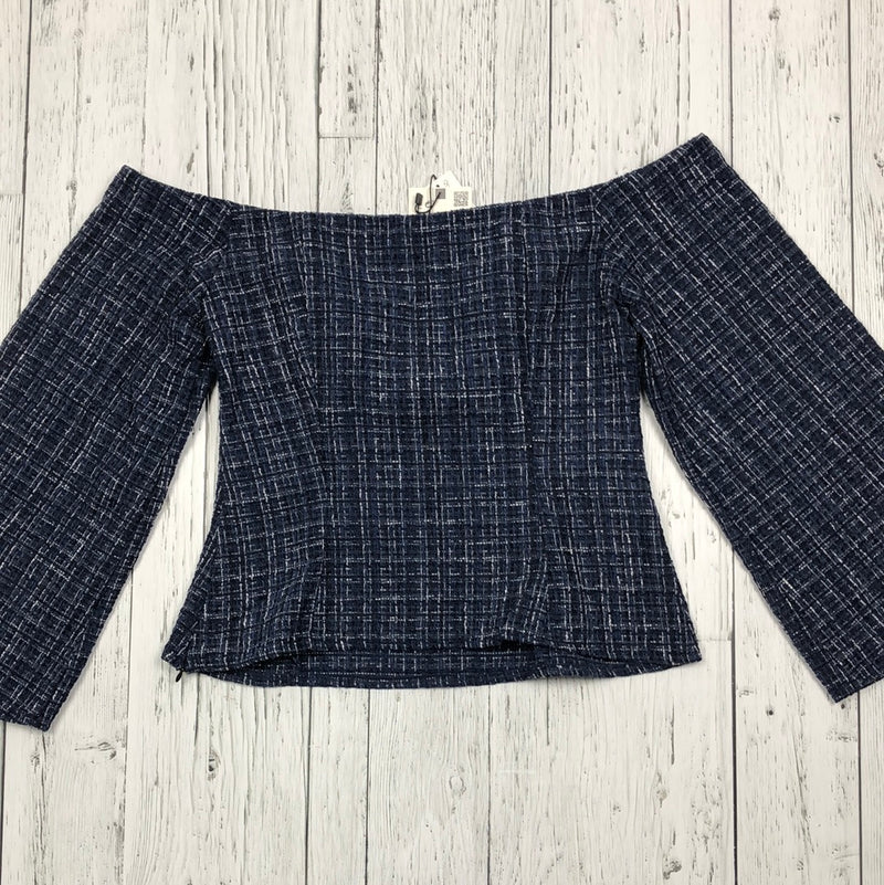 Zara navy/black plaid over the shoulder top - Hers M