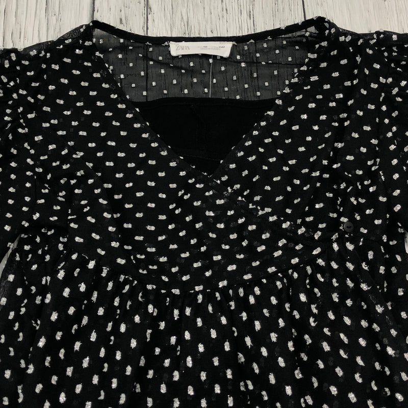 Zara Black/White Patterned Puff Sleeve Dress - Girls 10